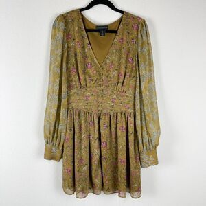 House of Harlow 1960 Floral Long Sleeve Dress - Gold and Pink